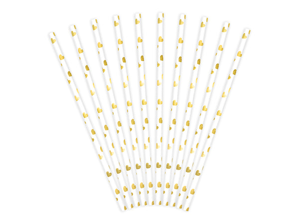 Gold Hearts Paper Straws