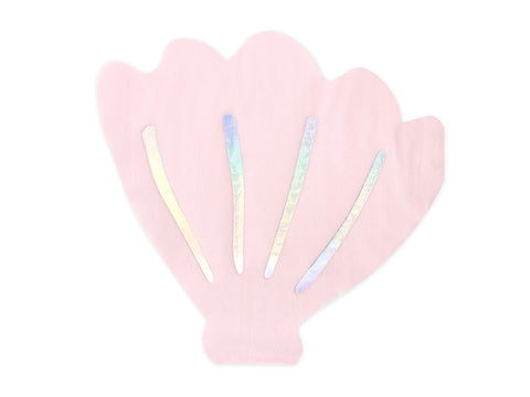 Pink sea shell shaped napkins with iridescent accents. Available at A Little Confetti.