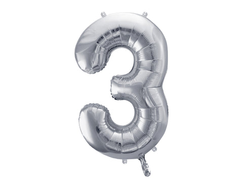 34 inch jumbo silver number 3 foil balloon available at A Little Confetti