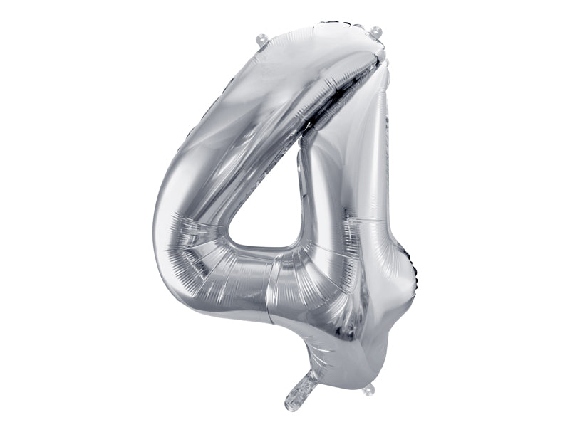 34 inch jumbo silver number 4 foil balloon available at A Little Confetti
