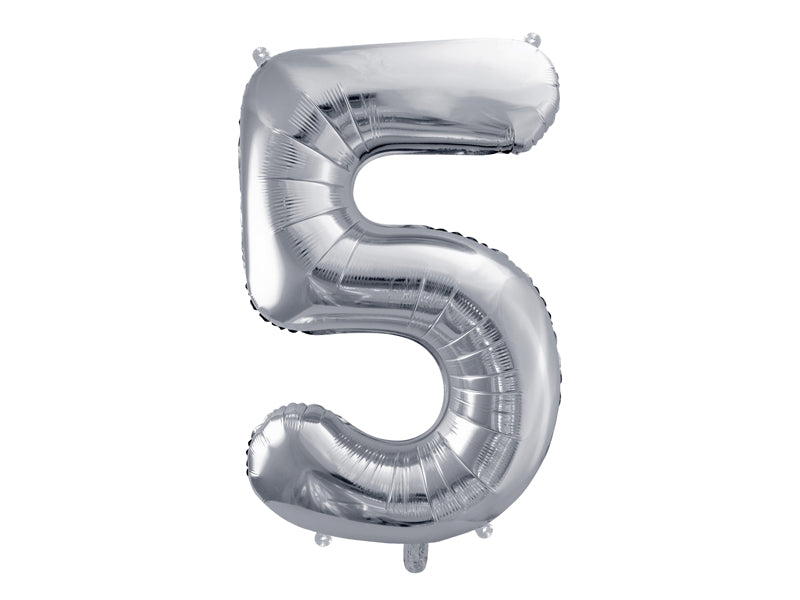 34 inch jumbo silver number 5 foil balloon available at A Little Confetti