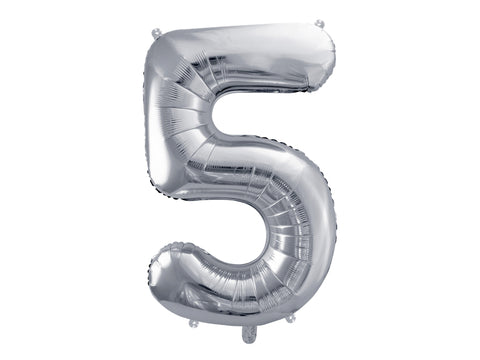 34 inch jumbo silver number 5 foil balloon available at A Little Confetti
