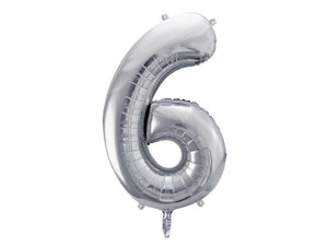 34 inch jumbo silver number 6 foil balloon available at A Little Confetti