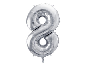 34 inch jumbo silver number 8 foil balloon available at A Little Confetti