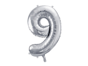 34 inch jumbo silver number 9 foil balloon available at A Little Confetti