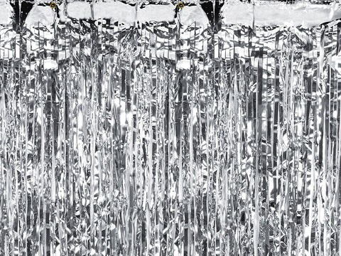 Silver Curtain Party Backdrop perfect for a photo backdrop available at A Little Confetti 