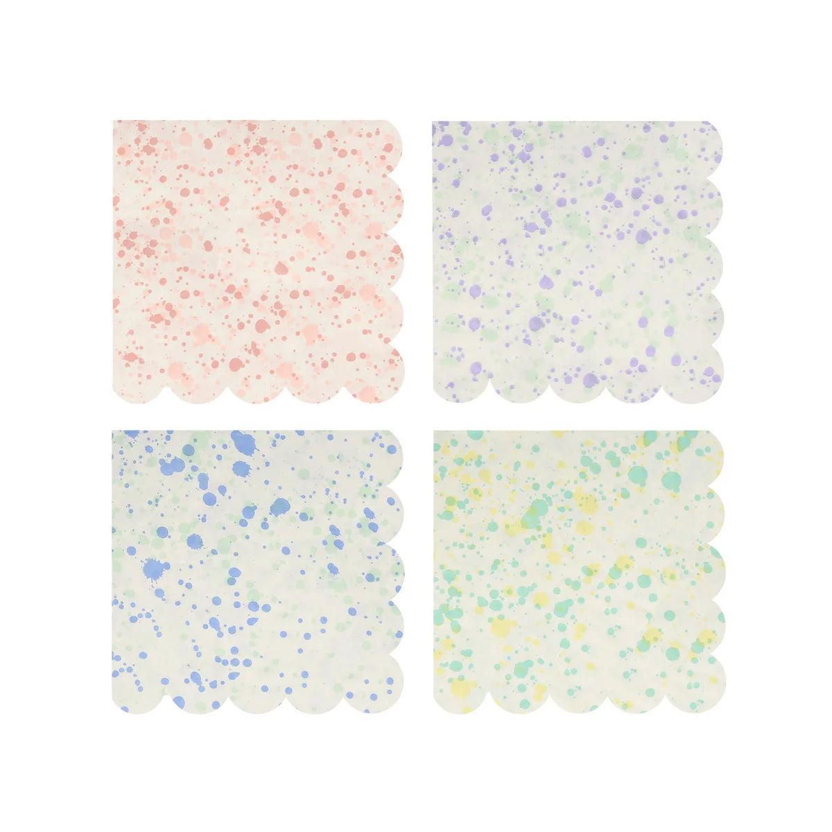 Speckled napkins in pink, purple, green and blue sold at ALittleConfetti. By Meri Meri
