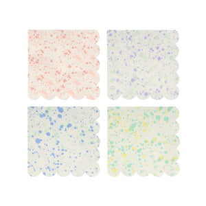 Speckled napkins in pink, purple, green and blue sold at ALittleConfetti. By Meri Meri