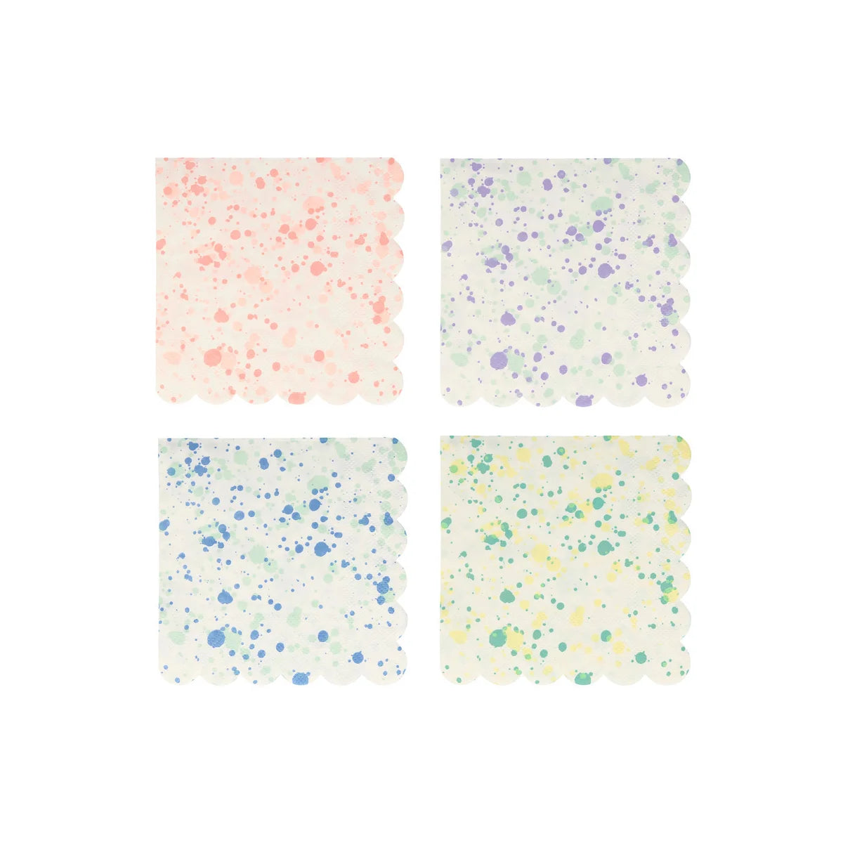 Speckled napkins in green blue purple and pink sold at ALittleConfetti, by Meri Meri