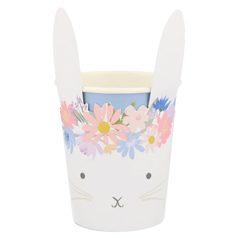 Spring floral cups with cute bunny faces with floral headbands. sold at ALittleConfetti, By Meri Meri