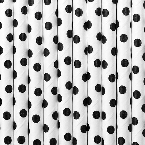 White with small black dots paper straws available at A Little Confetti