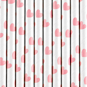 White and Light Pink Hearts paper straws available at A Little Confetti