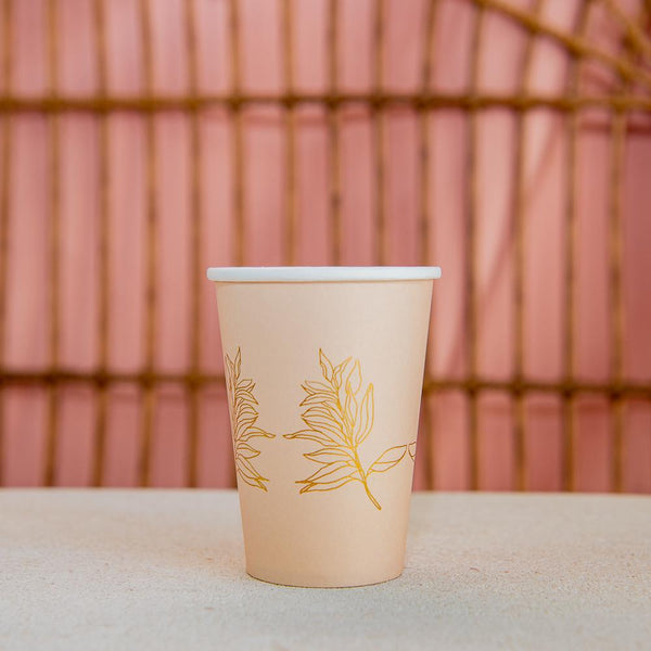 light brown cup with gold leaves, A Little Confetti