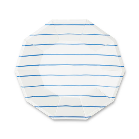 Frenchie Striped Blue Large Plates - A Little Confetti
