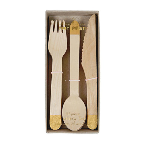 Gold Wooden Cutlery Set - A Little Confetti