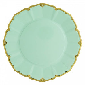 Mint dinner plates with gold trim - A Little Confetti