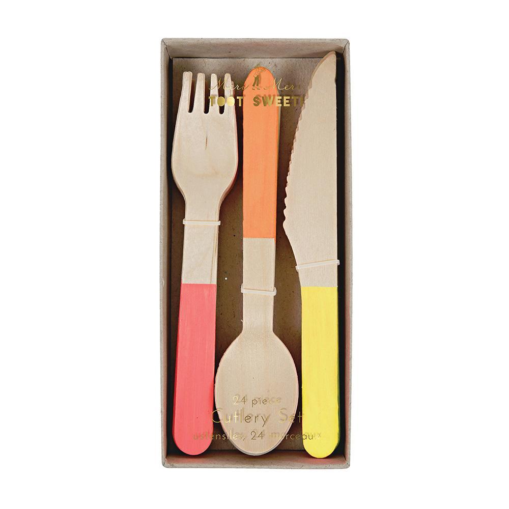 Neon Wooden Cutlery Set - A Little Confetti