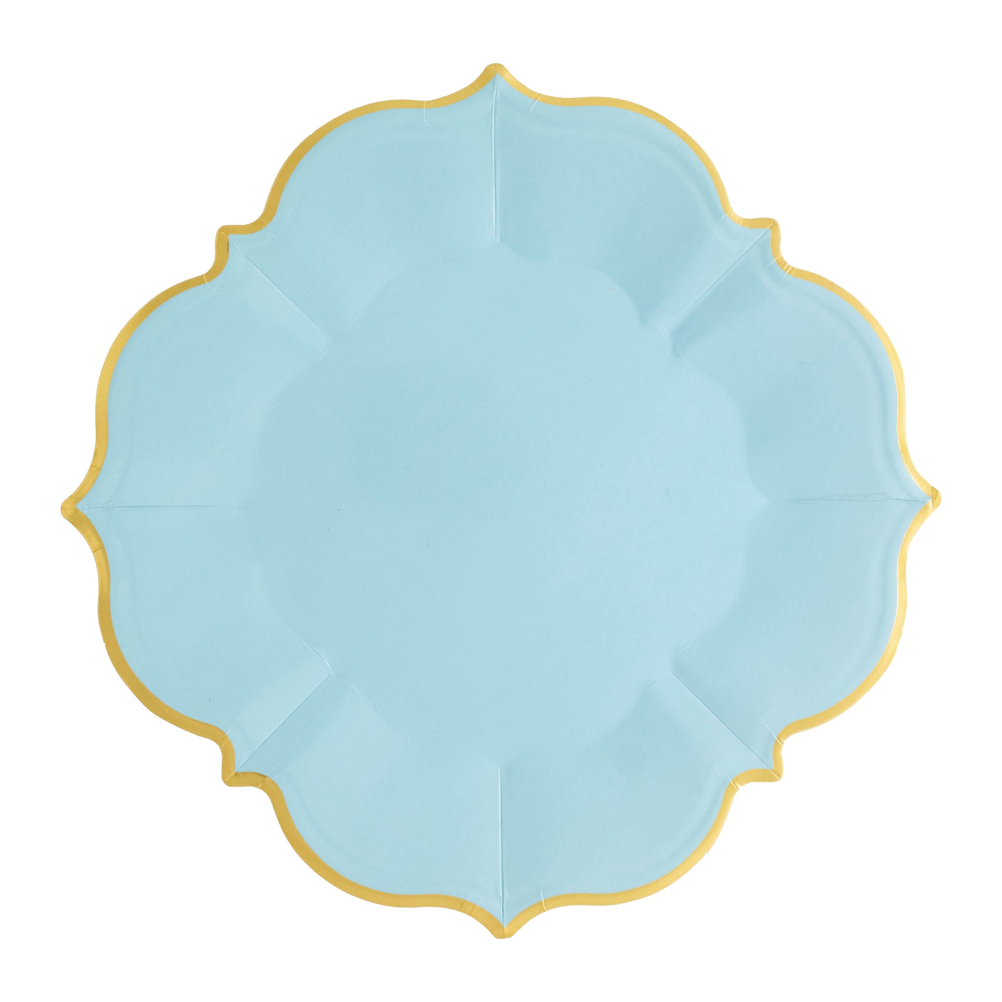 Sky blue plates with gold trim - A Little Confetti