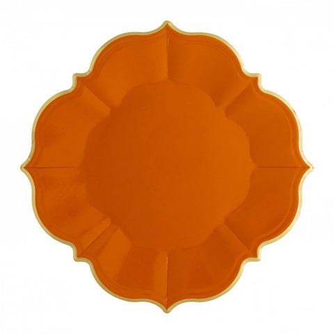 Orange plates with gold trim - A Little Confetti