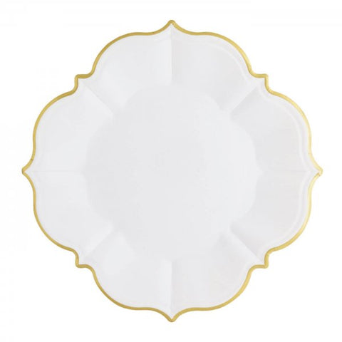 White lunch plates with gold trim - A Little Confetti